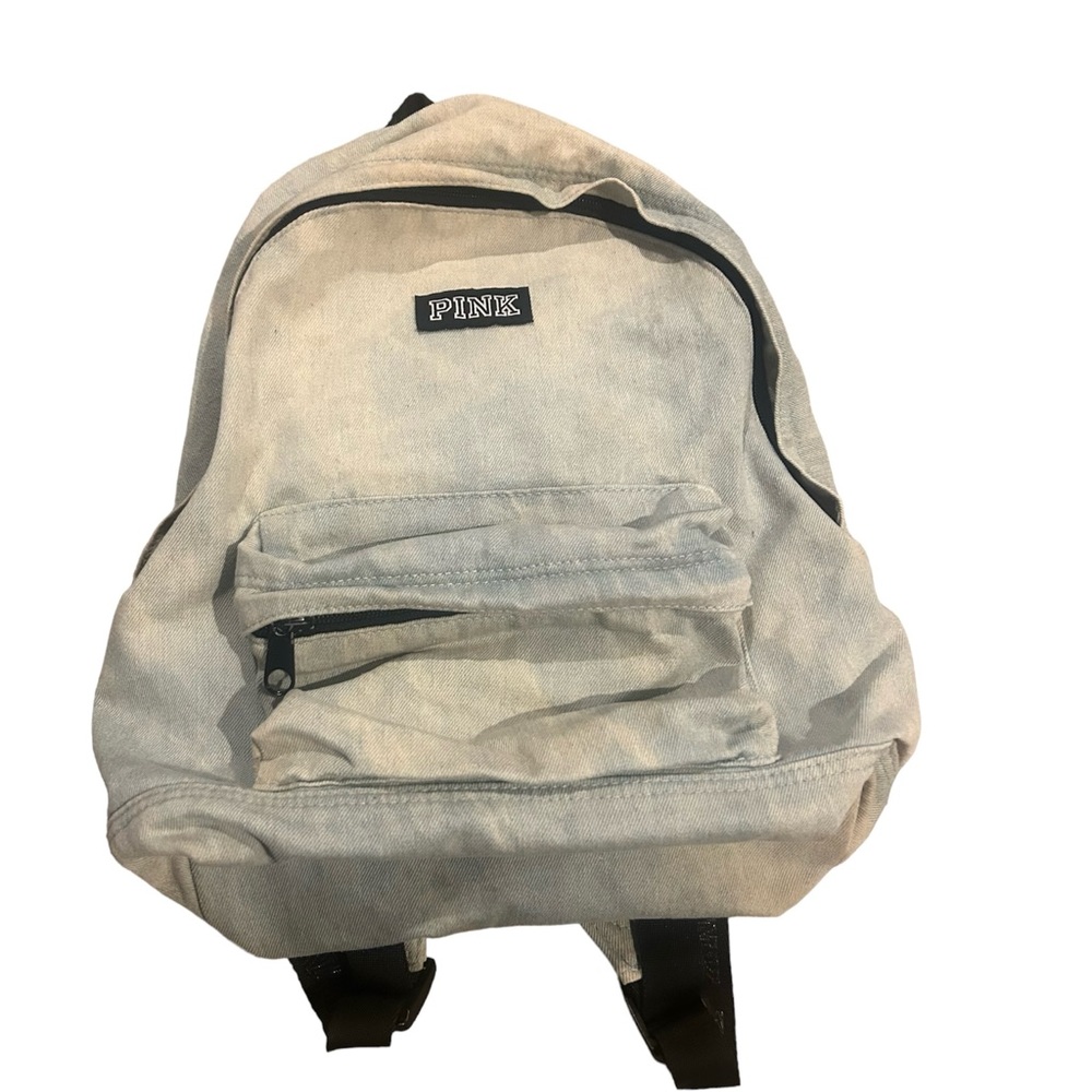 PINK Small Backpack in a cool blue denim material